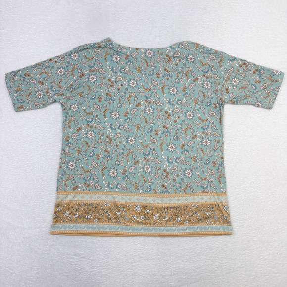 J Jill Luxe Supima Elbow Sleeve Tee Blue Floral Print Tencel Modal Medium - Picture 2 of 6